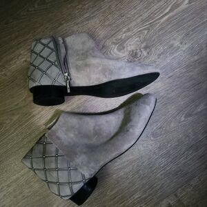 Karl Lagerfeld Cosette" grey suede leather ankle boots.